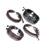 Bracelets larges tressés multicouches en cuir véritable, faits main, style vintage punk, pour femme, accessoire de mode moderne, Star Crafts India