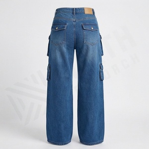 Jeans Cargo Rectos de Mezclilla para Mujer, Cintura Media, Estilo Hip Hop, Casuales, de Algodón, Secado Rápido, Transpirables, Sostenibles, Color Personalizado, Ropa Urbana - Product Image 2