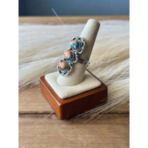 Southwest Handmade Mohave Turquoise Sterling Silver Adjustable <b>Dainty</b> <b>Ring</b> - Product Image 4