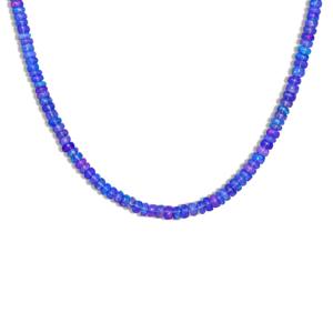 925 Sterling Silver Fine Beaded <b>Necklace</b> with Blue Opal 18-Inch <b>Birthstone</b> Jewelry Women's Gift for Wedding Occasions - Product Image 1