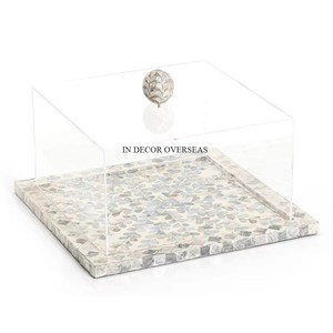 Support de gâteau de concepteur de fantaisie antique de travail de nacre perlé de mosaïque de couleur rose avec le couvercle supérieur en acrylique pour servir des gâteaux de tasse - Product Image 3