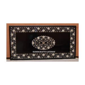 Colorful Black Marble Inlay Rectangular Shape Handmade <b>Coffee</b> <b>Table</b> Top White Color Inlay Work Black Marble Best Price <b>Table</b> Top - Product Image 1
