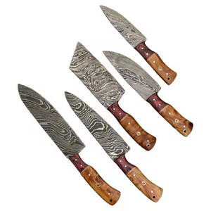 Juego de 5 cuchillos de chef de Damasco, juego de cuchillos de cocina de acero al carbono Premium de alta calidad - Product Image 1