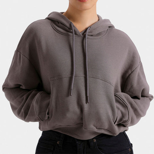 Sudadera con Capucha para Mujer, Diseño OEM ODM, Hombros Caídos, Manga Larga, Personalizable, Estilo Minimalista, Holgada, Moderna, Color Gris, Estilo Deportivo - Product Image 1