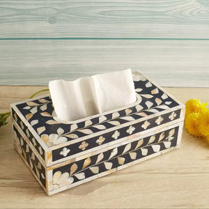 Indian Artisan <b>Crafted</b> Eco-Friendly Handmade Bone Inlay Square Tissue Box Traditional Design for Living Room Office Decor - Product Image 1