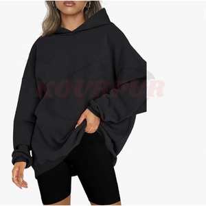 เสื้อฮู้ดดี้โอเวอร์ไซส์สำหรับผู้หญิง ออกแบบเองได้ สำหรับฤดูหนาว เนื้อผ้าหนา คุณภาพสูง ทรงบ็อกซี่ กันน้ำ พร้อมโลโก้ด้านหน้า-ราคา - Product Image 1