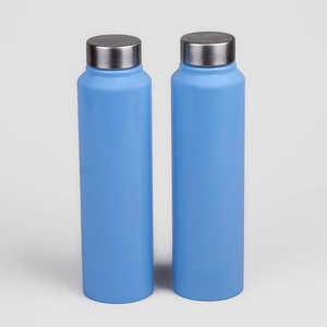 Bouteille isotherme en acier inoxydable bleue avec paille pour voyage, gourde isolante pour boissons froides, couvercle à motif avec poignée, option cadeau - Product Image 5