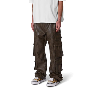 Pantalones Cargo de cuero para hombre con corte de pierna recta para moda informal y callejera, pantalones Cargo de cuero cómodos para hombre - Product Image 4