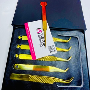 Pince à cils GETUP BROSONS IMPEX de haute qualité, courbe/droite, en acier inoxydable doré, couleurs plasma, pointe lisse, poignée diamant - Product Image 6