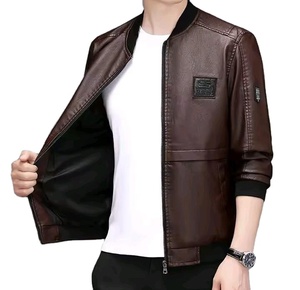 Men's <b>Leather</b> <b>Jacket</b> Stylish <b>Long</b> Sleeve Winter Windproof Breathable Thick Vintage Aviator Motorcycle <b>Jacket</b> - Product Image 3