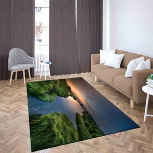 Tapis imprimé vert et bleu : Grand, pour salon, escalier, salle de bain, tapis en chenille - Product Image 4