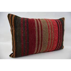 Multicolor Kilim Patchwork Wool Pillow 16x24 Inch Decorative Accent <b>Cushion</b> with Vintage <b>Fluffy</b> Leaves Pattern Woven Technique - Product Image 2