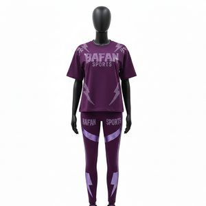 Ensemble T-shirt de luxe 300 GSM épais et Leggings taille haute avec empiècements latéraux et ceinture élastique jacquard personnalisée - Product Image 1