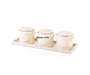 Lot de 3 pots de fruits secs en nacre Design fantastique bocaux décoratifs de forme ronde avec plateau serveur de noix - Product Image 4