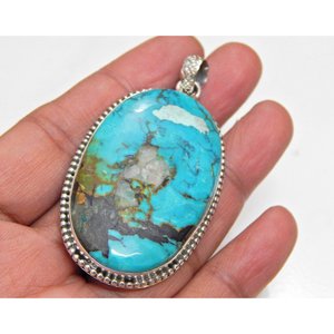 Joyería de Plata de Ley 925 hecha a mano, colgante de cabujón turquesa Natural, regalo para niñas y mujeres - Product Image 1