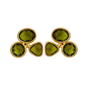 ชุดคอลเลตต์ชุบทองทำมือสำหรับผู้หญิงสำหรับโอกาสพิเศษต่างหูเม็ดเดี่ยวแฟชั่นประดับพลอยคาลซิโดนี prehnite - Product Image 4