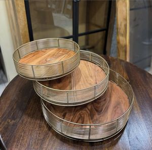Beautiful Handmade Silver <b>Metal</b> Wire Wooden Serving Tray for Ramadan & Other Occasions for Serving <b>Bowls</b> & Platters - Product Image 1