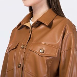 แจ็กเก็ตฤดูหนาววินเทจสำหรับผู้หญิงขนาดใหญ่พิเศษเสื้อแจ็คเก็ต PU ใส่ขี่มอเตอร์ไซค์ทรงโอเวอร์ไซส์ออกแบบได้ตามต้องการ - Product Image 3