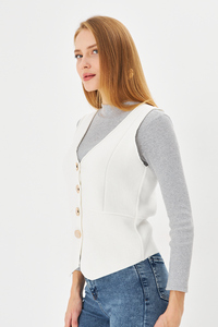 Gilet en tricot de laine et de coton décontracté pour femmes, haut à capuche boutonné élégant et confortable avec design à la mode - Product Image 5