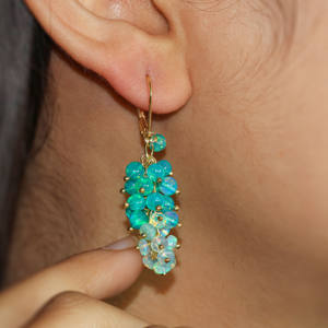 Pendientes de piedra natal de Plata de Ley 925 hechos a mano para mujer, racimo de cuentas de ópalo verde Natural, relleno de oro amarillo, regalo de boda - Product Image 2