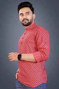 Kurta court pour homme élégant à col chinois, 100% coton imprimé, manches longues, pour les occasions spéciales, en provenance d'Inde - Product Image 4