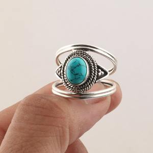 Excelente sólido 925 plateado plata esterlina Natural turquesa pera bisel ajuste 7x9mm anillo hecho a mano joyería de moda para mujeres - Product Image 2