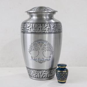 Urna de cremación de árbol de la vida de aluminio con acabado plateado de la mejor calidad, urna para adultos con impresión personalizada para cenizas humanas, suministros funerarios de la India - Product Image 2