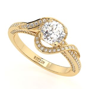 Anillo de compromiso de Halo oculto trenzado de diamante de corte redondo para mujer - Product Image 1