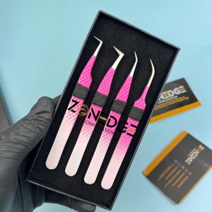 Venta de pinzas para pestañas, puntas rosas, blancas y plateadas, pinzas para pestañas, agarre de diamante, punta de fibra con logotipo privado, pinzas para extensión de pestañas - Product Image 2