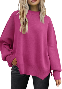 <b>WOMEN</b> OVERSIZED <b>CHRISTMAS</b> SWEATER BATWING TRENDY CREWNECK SIDE SLIT KNITTED PULLOVER FALL FASHION LOOSE CASUAL <b>JUMPER</b> - Product Image 6