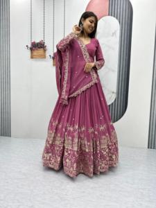 Mejor Venta De Rosa Suave Lehenga Choli-Ropa lista para usar para bodas y eventos para niñas y mujeres - Product Image 5