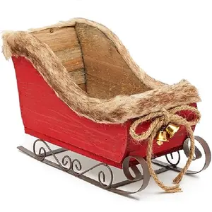High Standard Quality Metal Wood Christmas Santa Sleigh With Loyal Red Color Indoor Outdoor Home Decoration Gifted Ornament