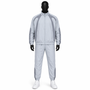 Conjunto Deportivo Cortavientos Gris Claro para Hombre, Traje Deportivo Ligero con Bloques de Color, Chaqueta con Cierre Completo, Pantalones Jogger, Logotipo Personalizado OEM - Product Image 1