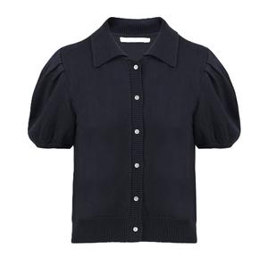 Mejor oferta Primavera Verano nueva camisa de punto de color sólido para mujer Blusa con manga abullonada Casual suelta manga corta transpirable - Product Image 1