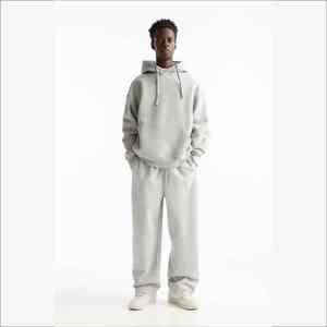 Meilleure qualité gris chiné 500g poids lourd 2 pièces jambe droite pantalons de survêtement et sweat à capuche ensemble surdimensionné unisexe Baggy blanc survêtement - Product Image 5