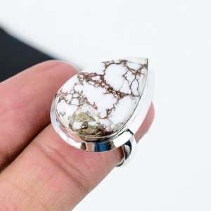 Wild Horse Jasper Gemstone Ring 925 Sterling Silver Rhodium Handmade Pear Shape Vintage Style All Sizes Available Gift for <b>Women</b> - Product Image 3