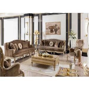 ชุดโซฟาหนัง,ชุดโซฟาพู่หนังสีน้ำตาลสไตล์ยุโรปชุดห้องนั่งเล่น7ที่นั่งดีไซน์หรูหรา - Product Image 1