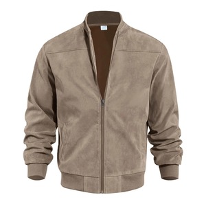 Veste bomber en toile et cuir rétro pour homme, streetwear automne-hiver, manches régulières, fermeture éclair intégrale, vêtements d'extérieur coupe-vent - Product Image 1