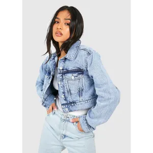 Newest Style Lady Jean Jacket Long Sleeve Woman Denim Jacket Womens Clothing Blue Quantity Custom Coat Cotton OEM Pockets