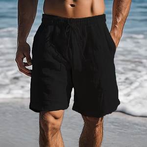 Bañador de verano para hombre, pantalones cortos lisos, informales, elásticos, relajados, pantalones cortos de secado rápido - Product Image 1