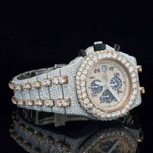 Montre de luxe pour homme en acier inoxydable, mouvement japonais, diamants de laboratoire, entièrement sertie, affichage analogique, résistante à l'eau - Product Image 3