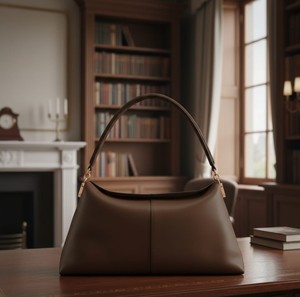 Bolso de Hombro de Cuero Liso Color Chocolate para Mujer, Bolso de Mano Minimalista de Lujo, Estilo Diseñador, Bolso de Mano con Herrajes Dorados - Product Image 6