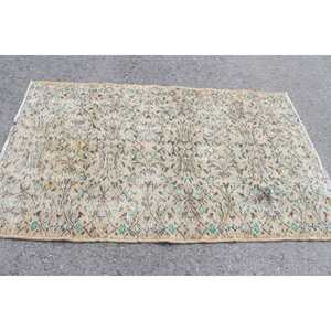 3.8x6.4 ft Turkish Traditional Vintage Patchwork Rug Eco Friendly <b>Brown</b> <b>Wool</b> Area Rug with Latex Backing - Product Image 3