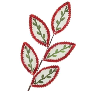 Navidad Bunga Poinsettia Velvet Merah Dekorasi Buatan Hiasan Pengaturan Pohon Natal Bunga