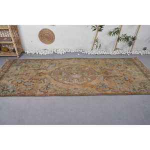 พรมตุรกีขนาด 3.7x9.7 ฟุต, พรมวินเทจแบบ Runner, พรมขอบสีน้ำตาลเบจ - Product Image 3