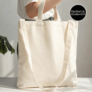 Sac fourre-tout en toile de coton naturel grande capacité avec longue bandoulière et poignées courtes, couleur unie, pour usage quotidien, fermeture ouverte - Product Image 2