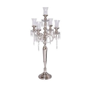 Candelabros de 5 brazos de latón macizo, mesa de boda con cuentas de diamante de cristal antiguo, centros de mesa decorativos para boda, decoraciones de mesa - Product Image 5
