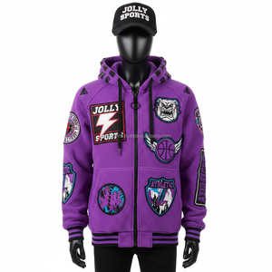 Sudadera con Capucha y Cremallera para Mujer, Tejido de Felpa, Estilo Deportivo Morado, Parches Bordados, Logotipo Personalizado, Material Grueso, Sudadera Básica con Cremallera - Product Image 6