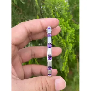 925 Silver Fine <b>Bangle</b> <b>Bracelet</b> with Amethyst Elegant and Luxurious Accessory - Product Image 6
