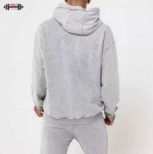 Último diseño de alta calidad de color sólido lavado ácido con capucha 100% algodón chándales ropa deportiva Jogging conjunto de dos piezas Casual para hombre - Product Image 6